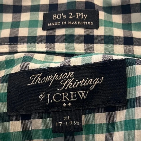 J.Crew (Thomas Shirtings) Men’s XL Gingham Navy Green White Button Down - Picture 5 of 8